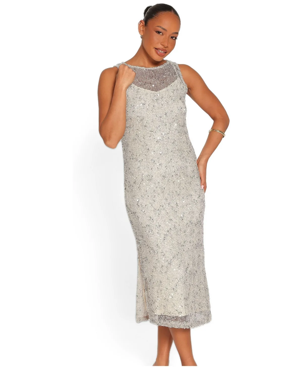Charlie Sequin Boat Neck Maxi Dress by Petal and Pup