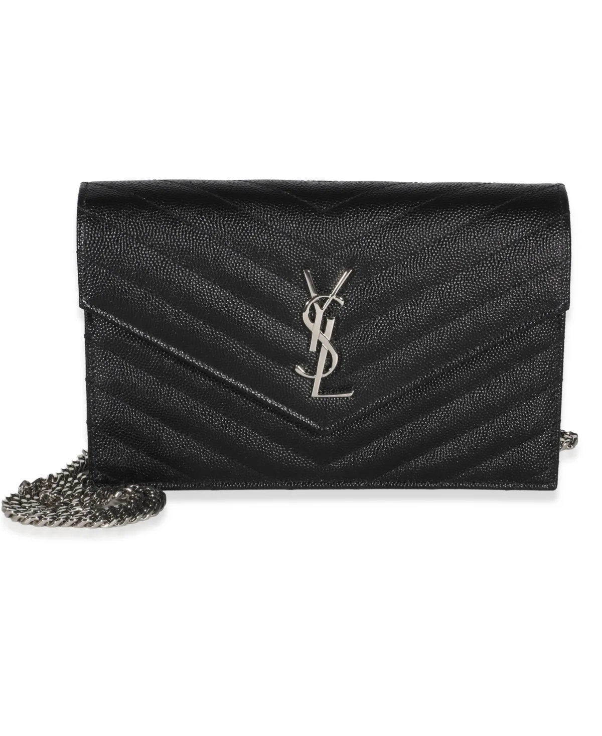 Pre-Owned Saint Laurent Grain De Poudre Classic Cassandre Chain Wallet