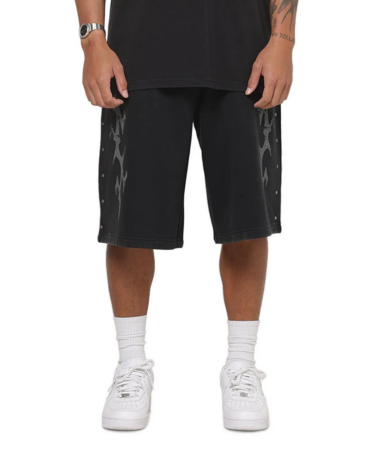 La Familia Baggy Metal-Studs Sweat Shorts, 24 Inseam by Saint Morta