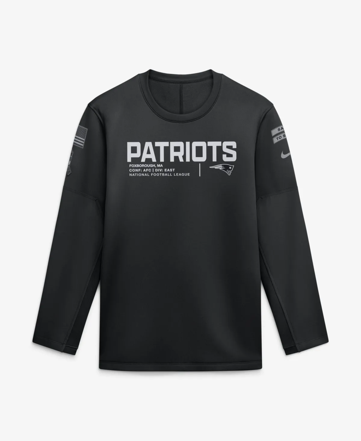 New England Patriots 2026 Salute to Service Sideline Coaches Crewneck Therma-Fit Sweatshirt
