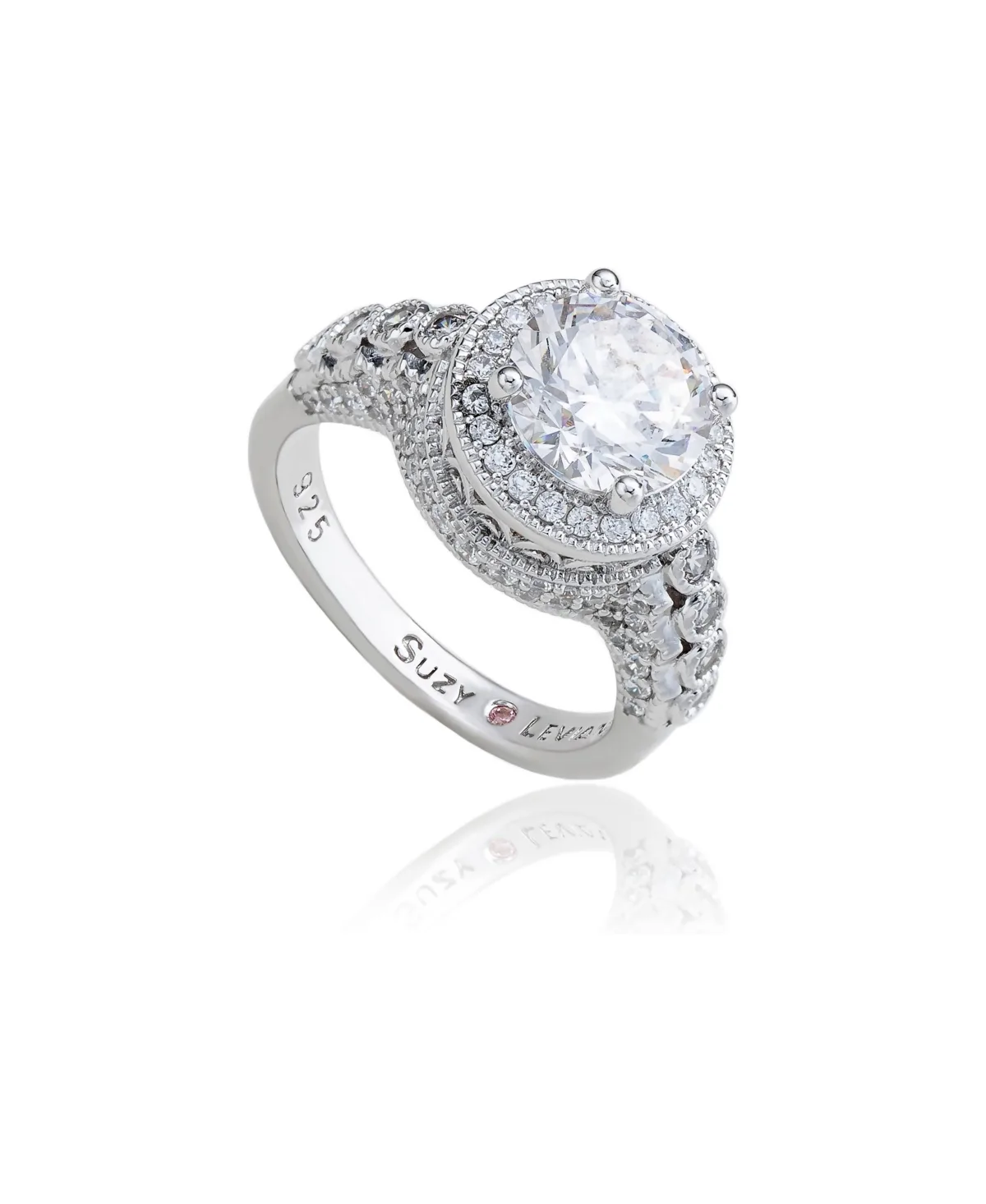 Cubic Zirconia Silver-Tone Round Pave Engagement Ring