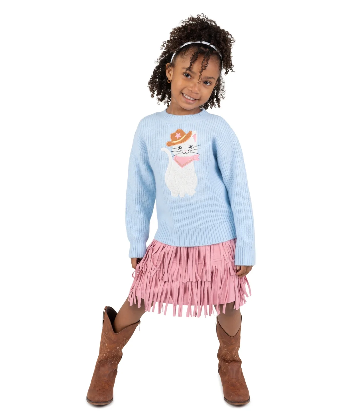 Long-Sleeve Cowgirl Cat Applique Tiered Sweater and Dress, 2-Piece Set by Rare Editions