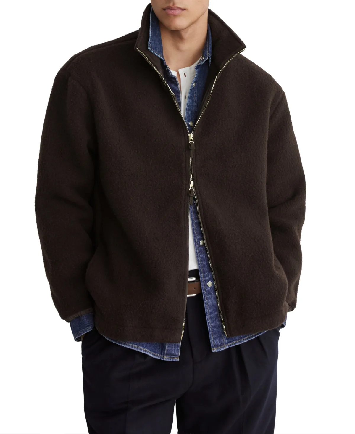 Carver Wool-Blend Boucle Funnel-Neck Jacket by Reiss