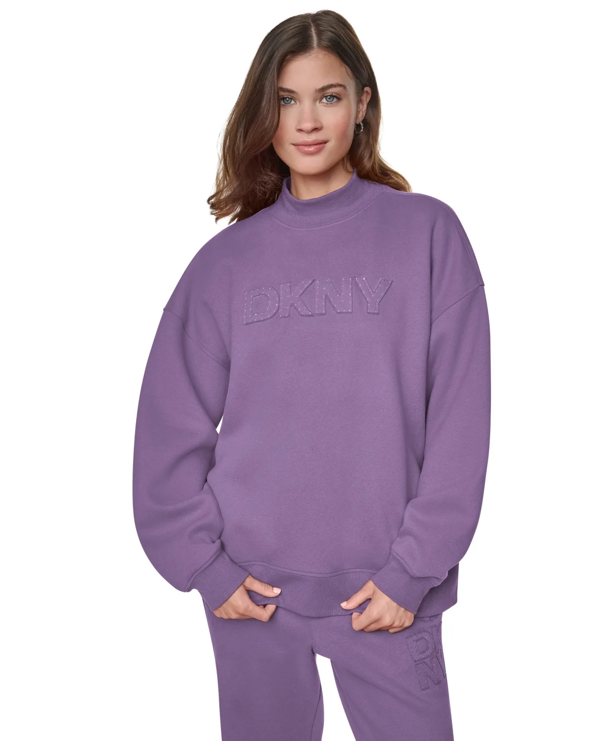 Rhinestone Applique Oversized Mock Neck Pullover