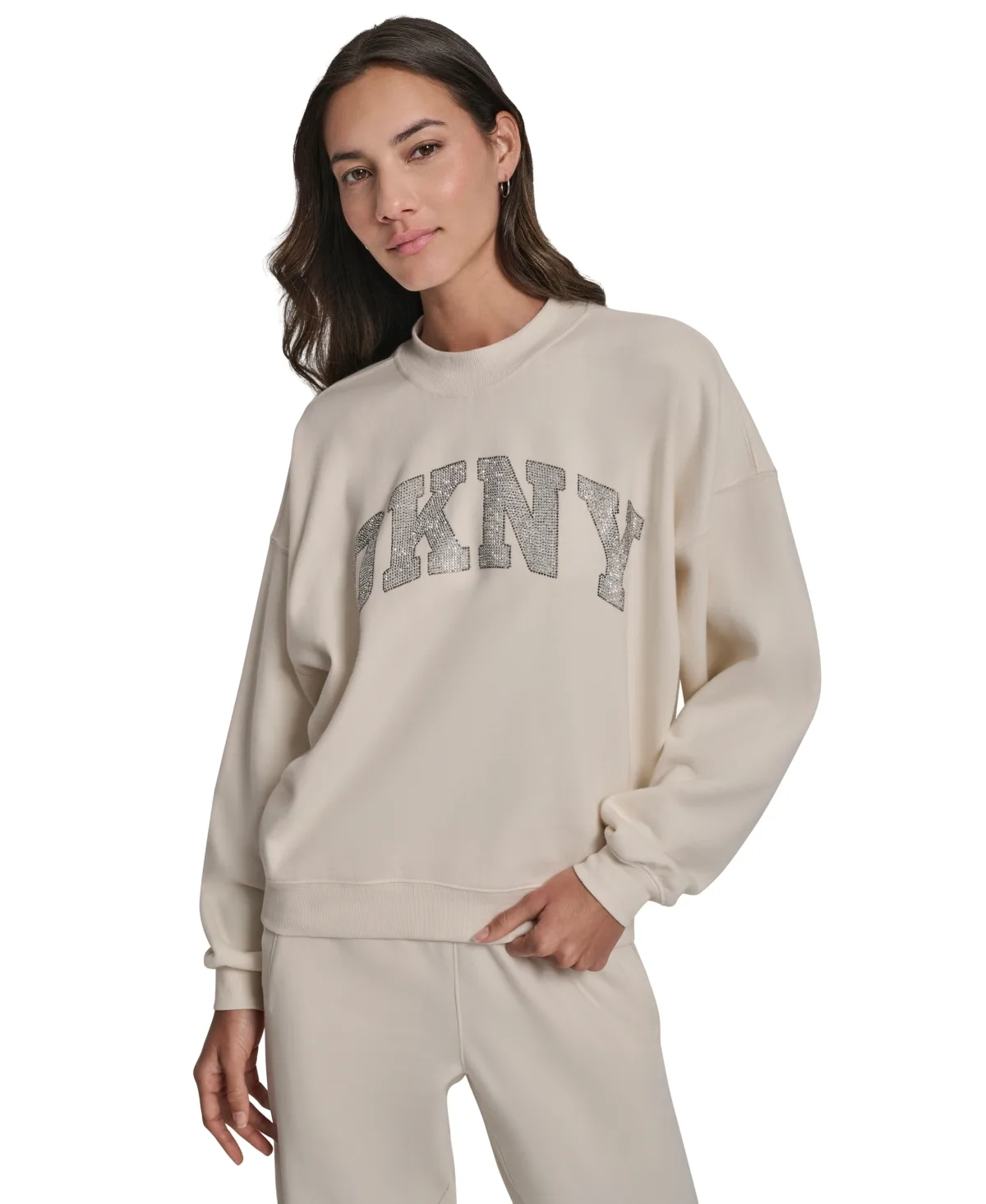 Arched Rhinestone Varsity Logo Graphic Long-Sleeve Crewneck Sweatshirt