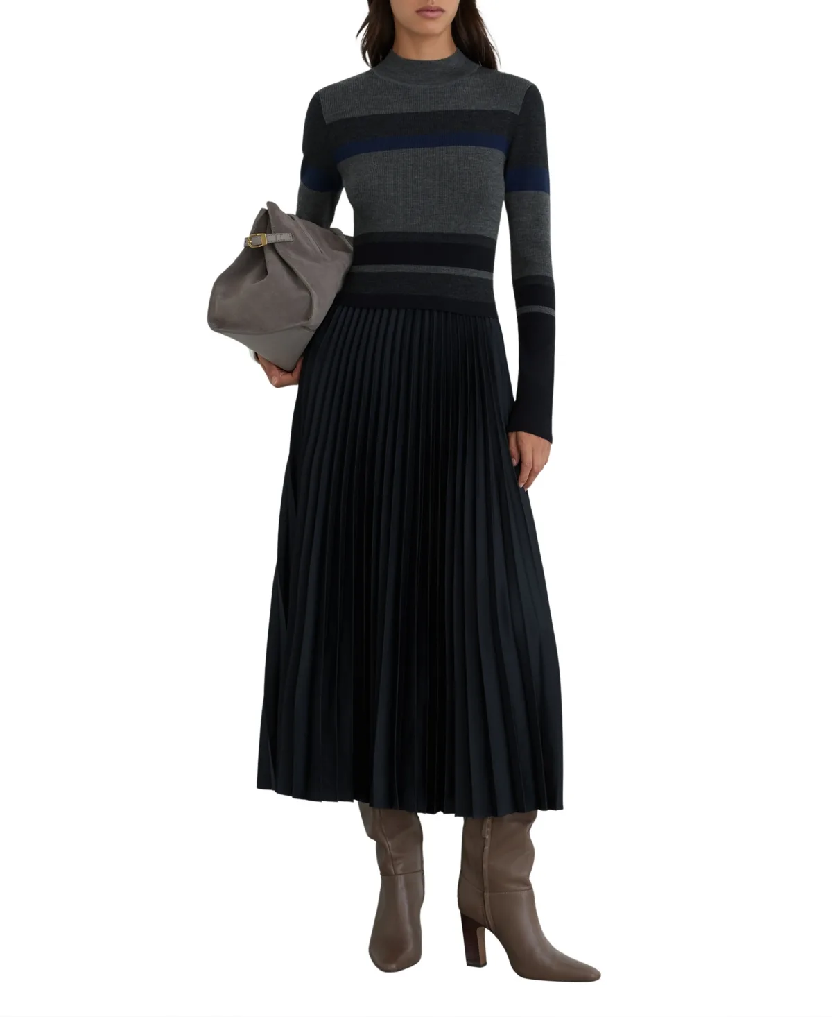 Carla Striped Mock Neck Midi Dress by Reiss