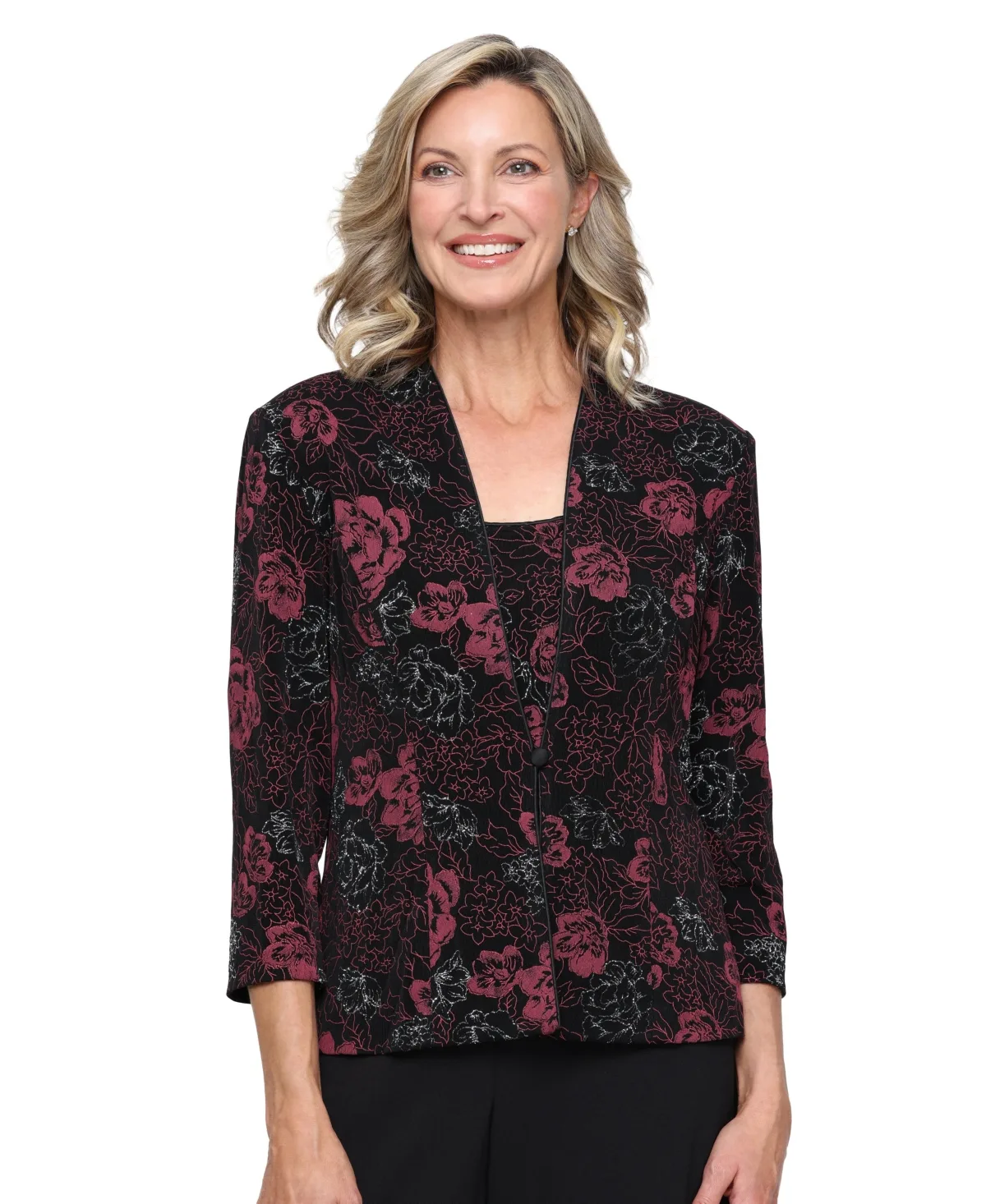 3/4-Sleeve Scoop Neck Floral-Print Tank and Jacket, 2-Piece Set by Alex Evenings