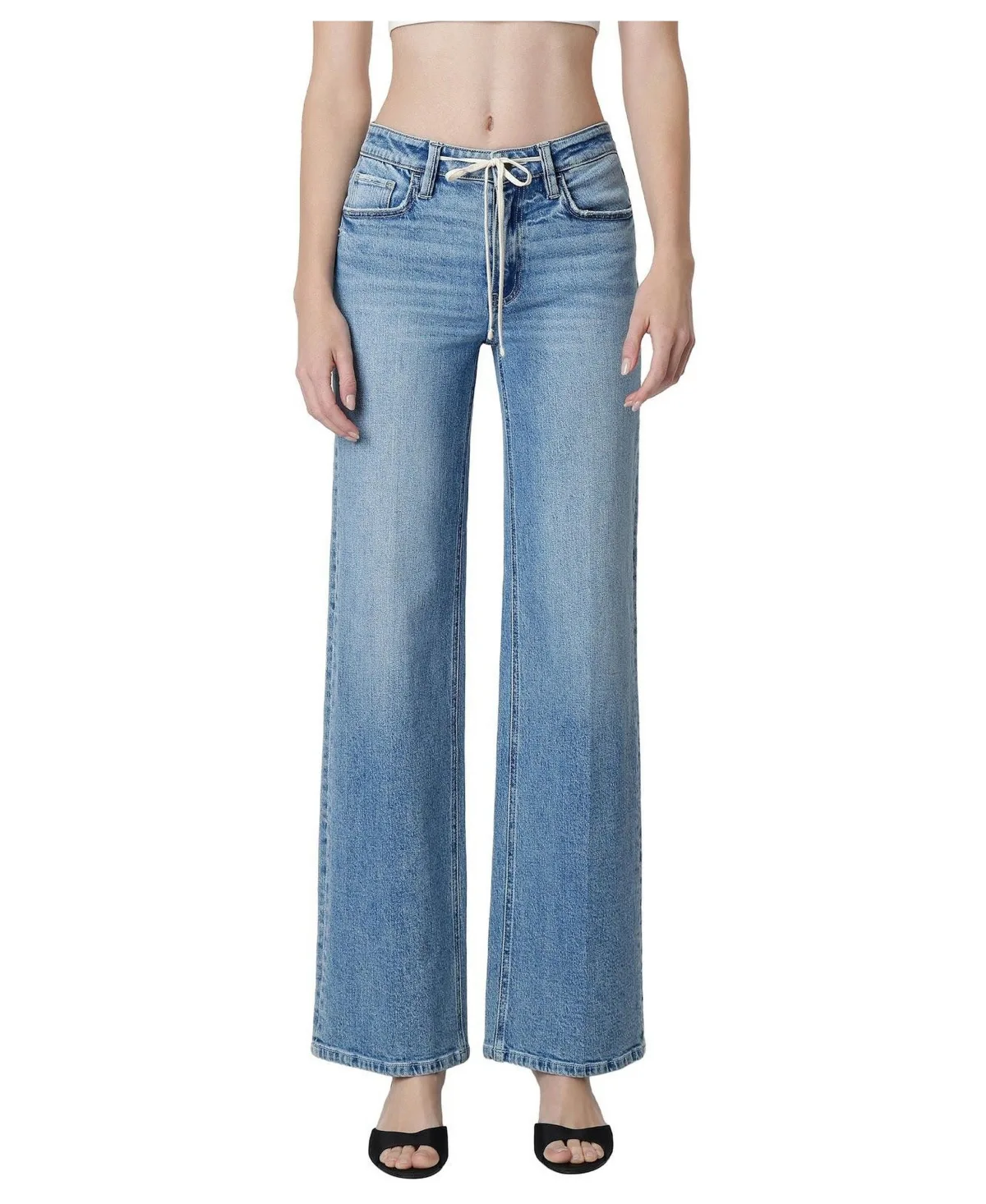 High-Rise Wide-Leg Drawstring Waist Tie Jeans by Flying Monkey