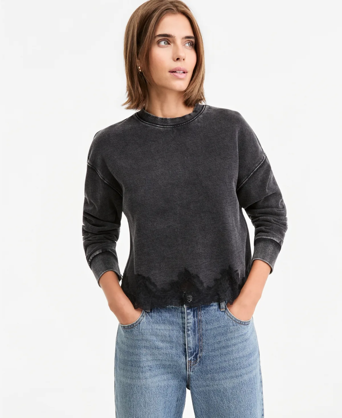 Crewneck Lace-Trim Lounge Top by And Now This