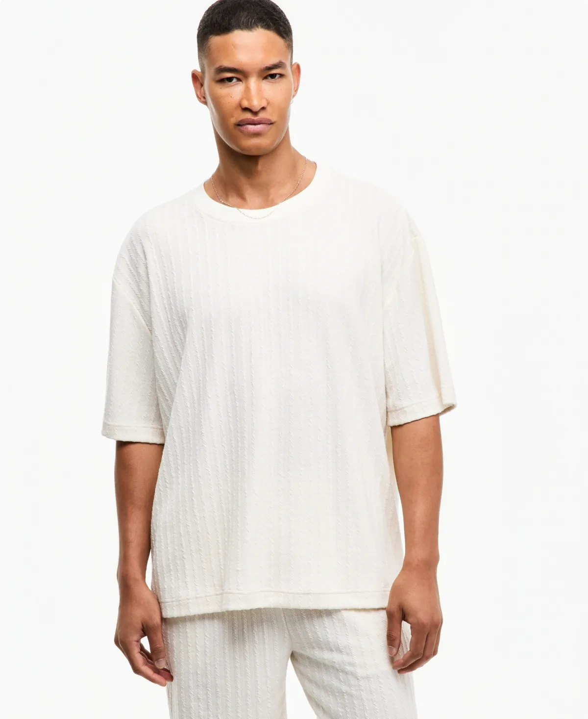 Relaxed-Fit Cable-Knit Crewneck T-Shirt