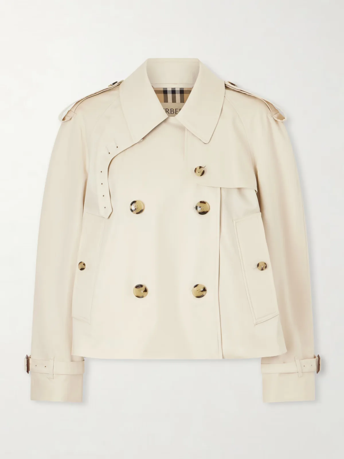 - Haltye Double-breasted Belted Cotton-gabardine Cropped Trench Jacket -