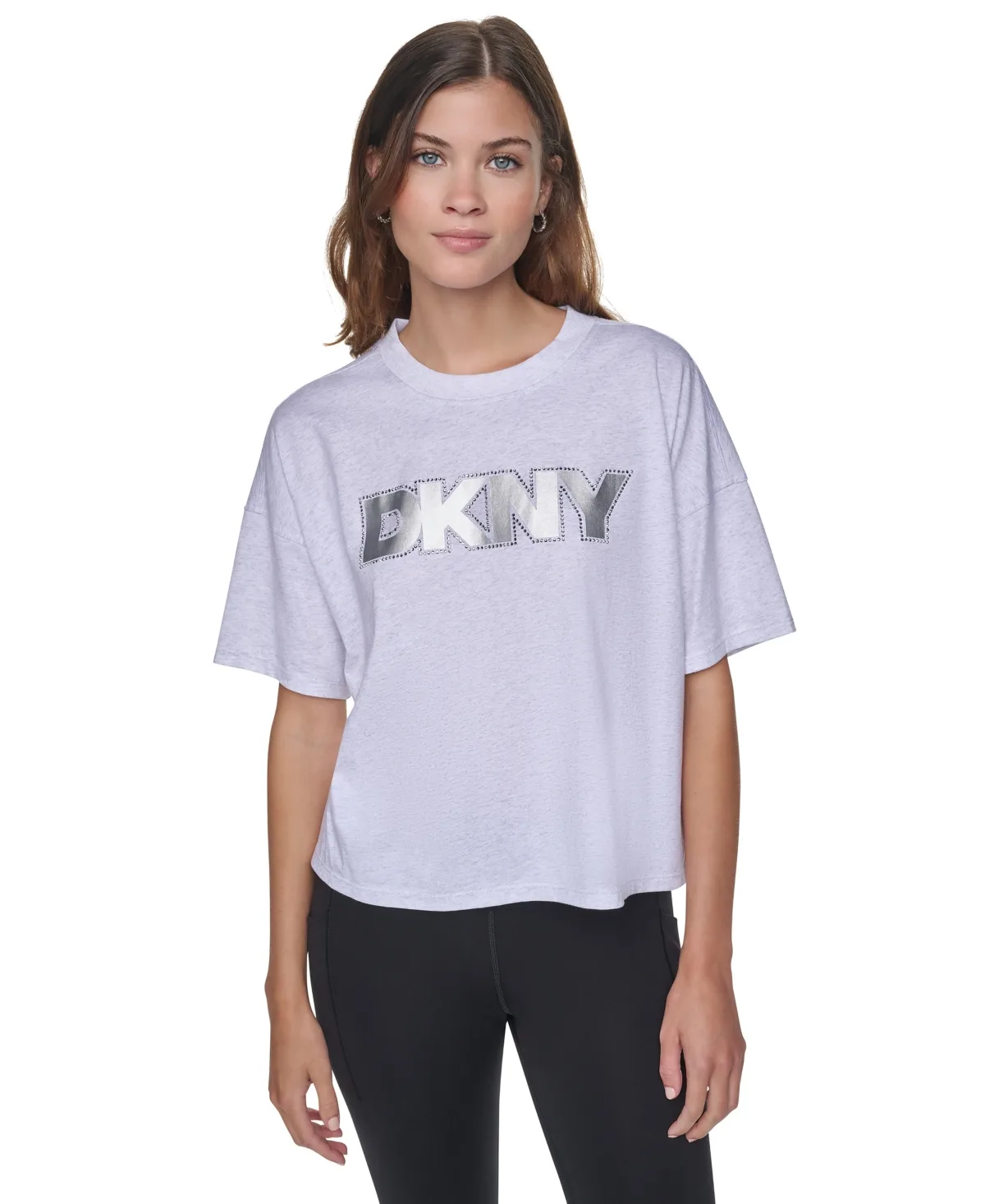 Foil Rhinestone Logo Dropped-Shoulder T-Shirt