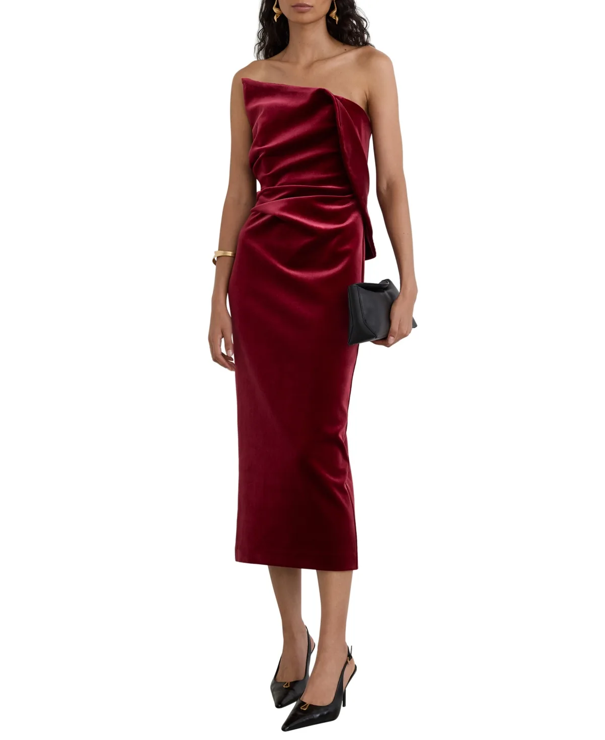 Dasha One-Shoulder Velvet Midi Dress by Reiss