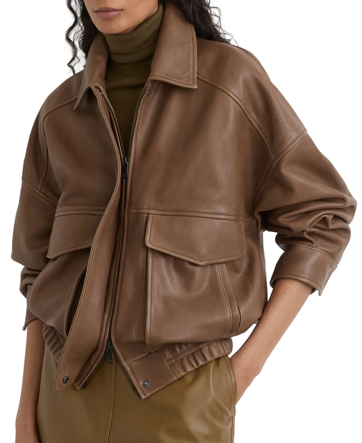 Beau Leather Relaxed Bomber Jacket
