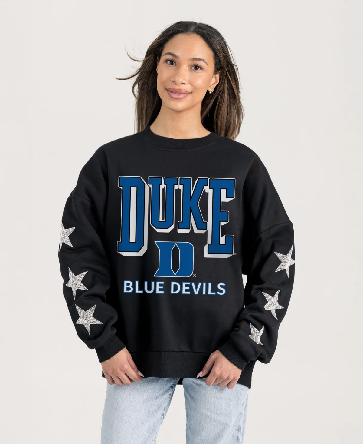 Duke Blue Devils Pure Victory Relaxed Rhinestone Pullover Sweatshirt