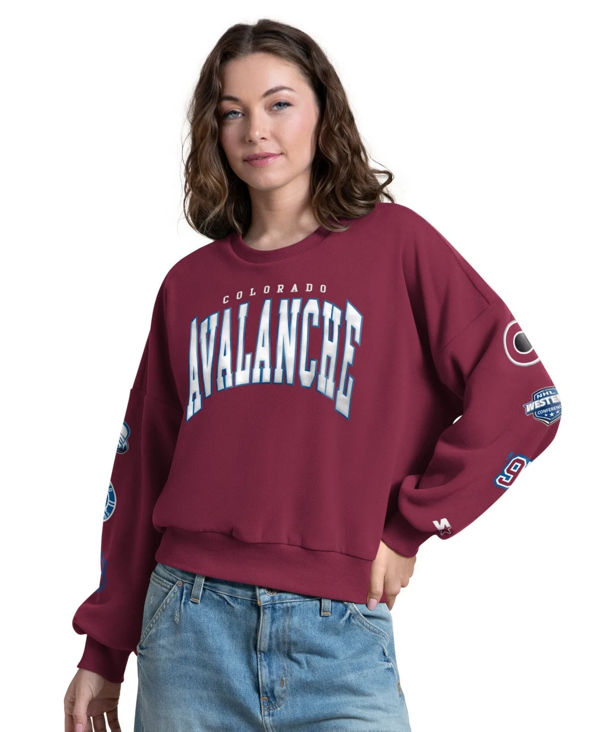 Colorado Avalanche Fan Catch Applique Sleeve Print Sweatshirt