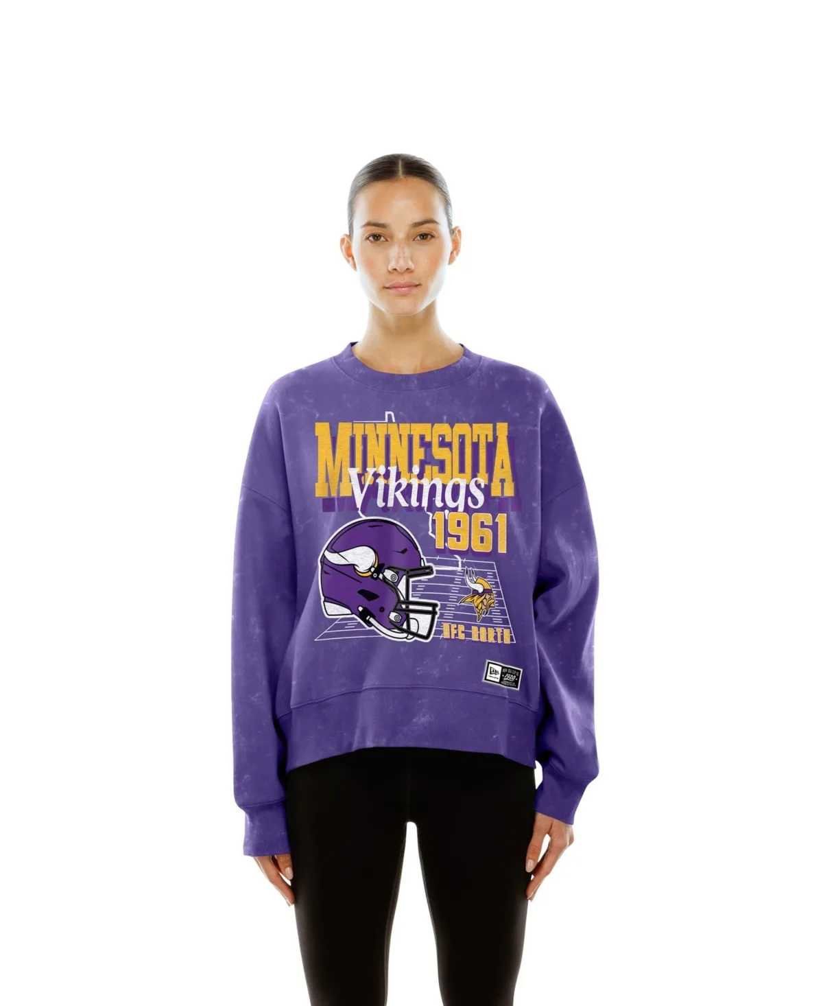 Minnesota Vikings Throwback Mineral Wash Boxy Fleece Crewneck Sweatshirt by New Era