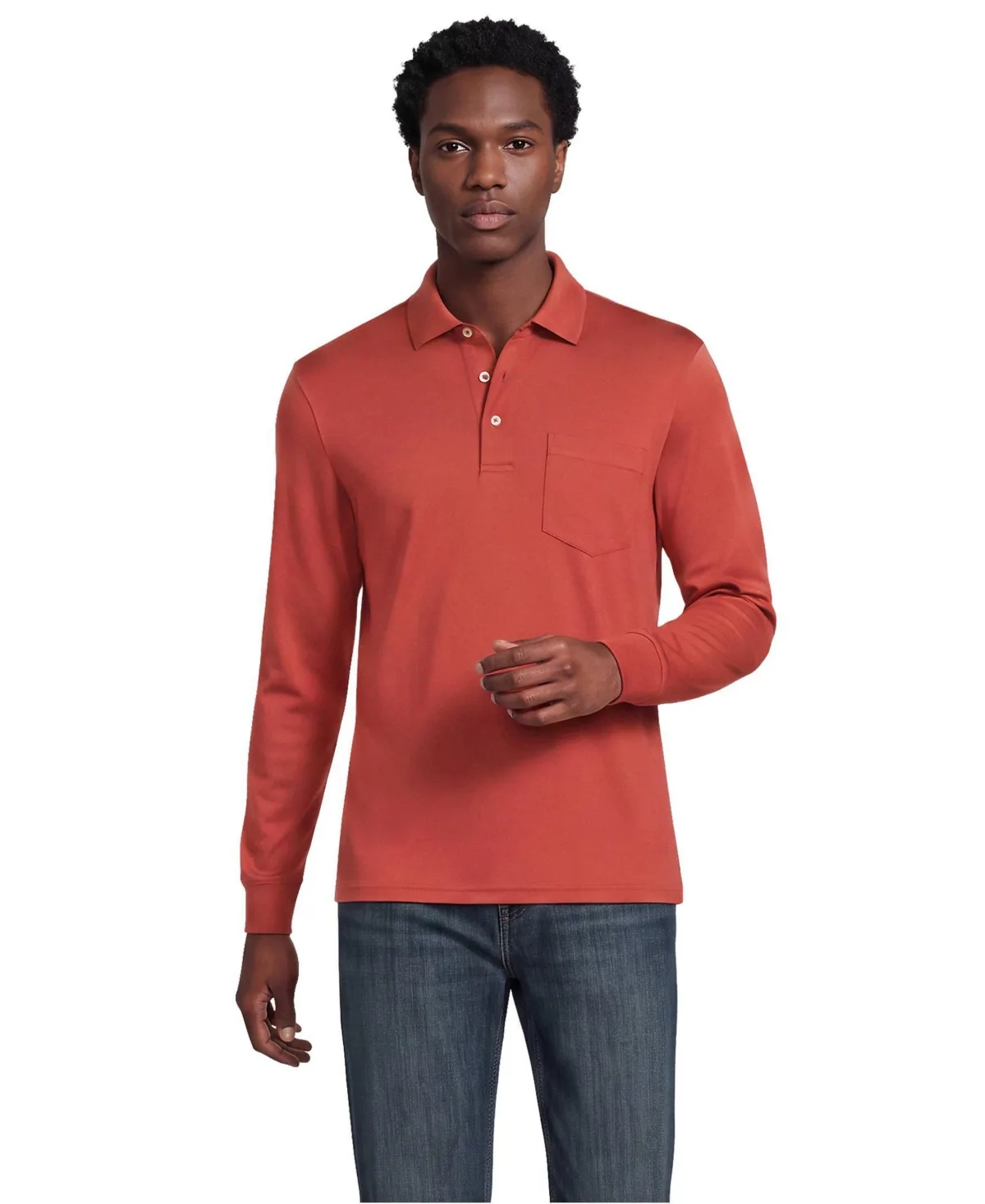Long Sleeve Cotton Supima Polo Shirt with Pocket by Lands' End