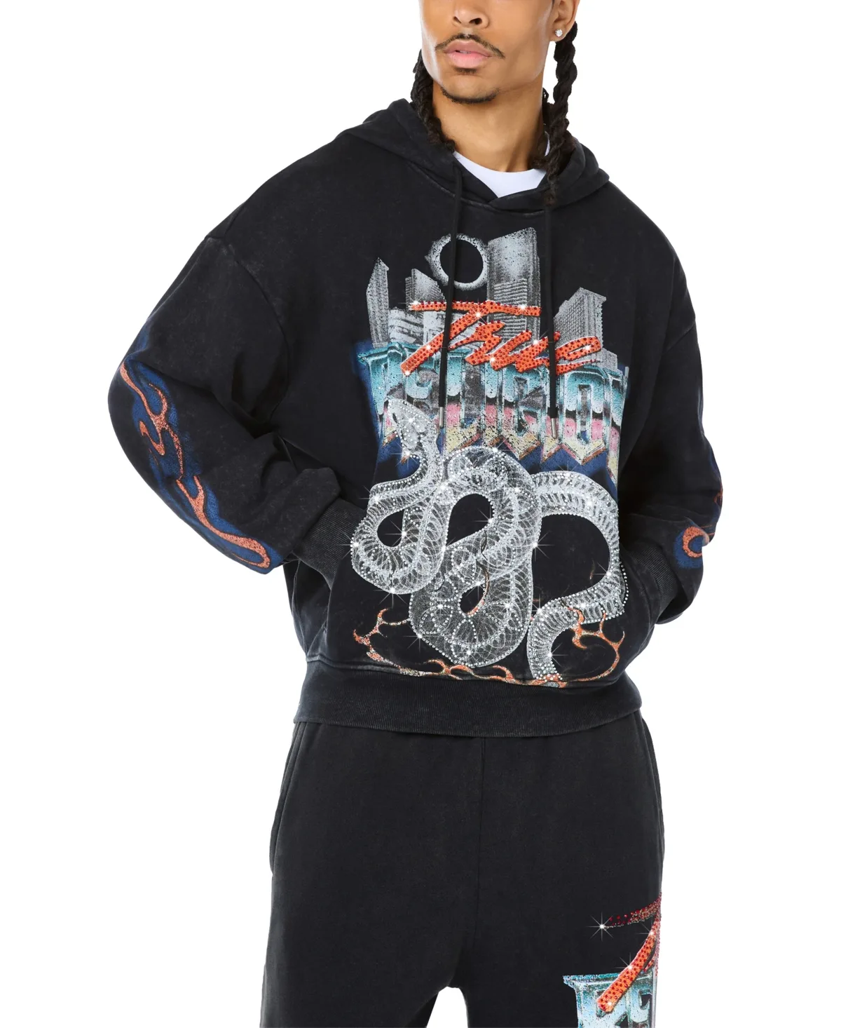 Snake Crystal Rhinestone Boxy Hoodie by True Religion