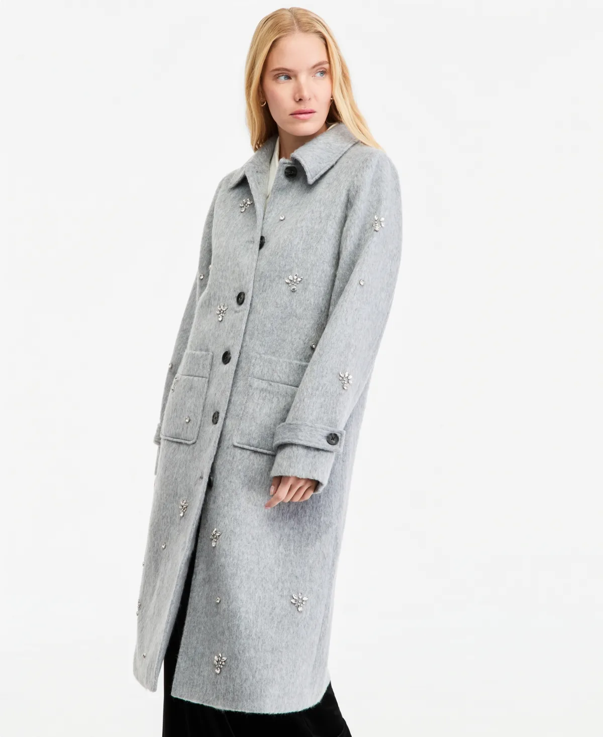 Wool-Blend Longline Embellished Coat by On 34th