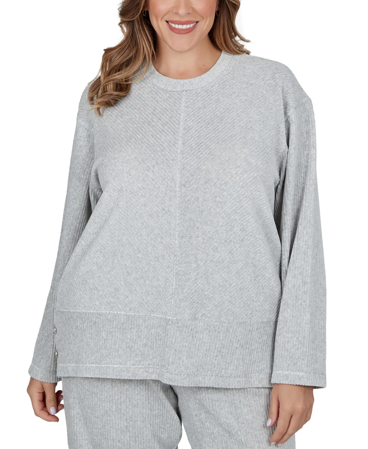 Long-Sleeve Crewneck Ribbed Sweater by Alfred Dunner