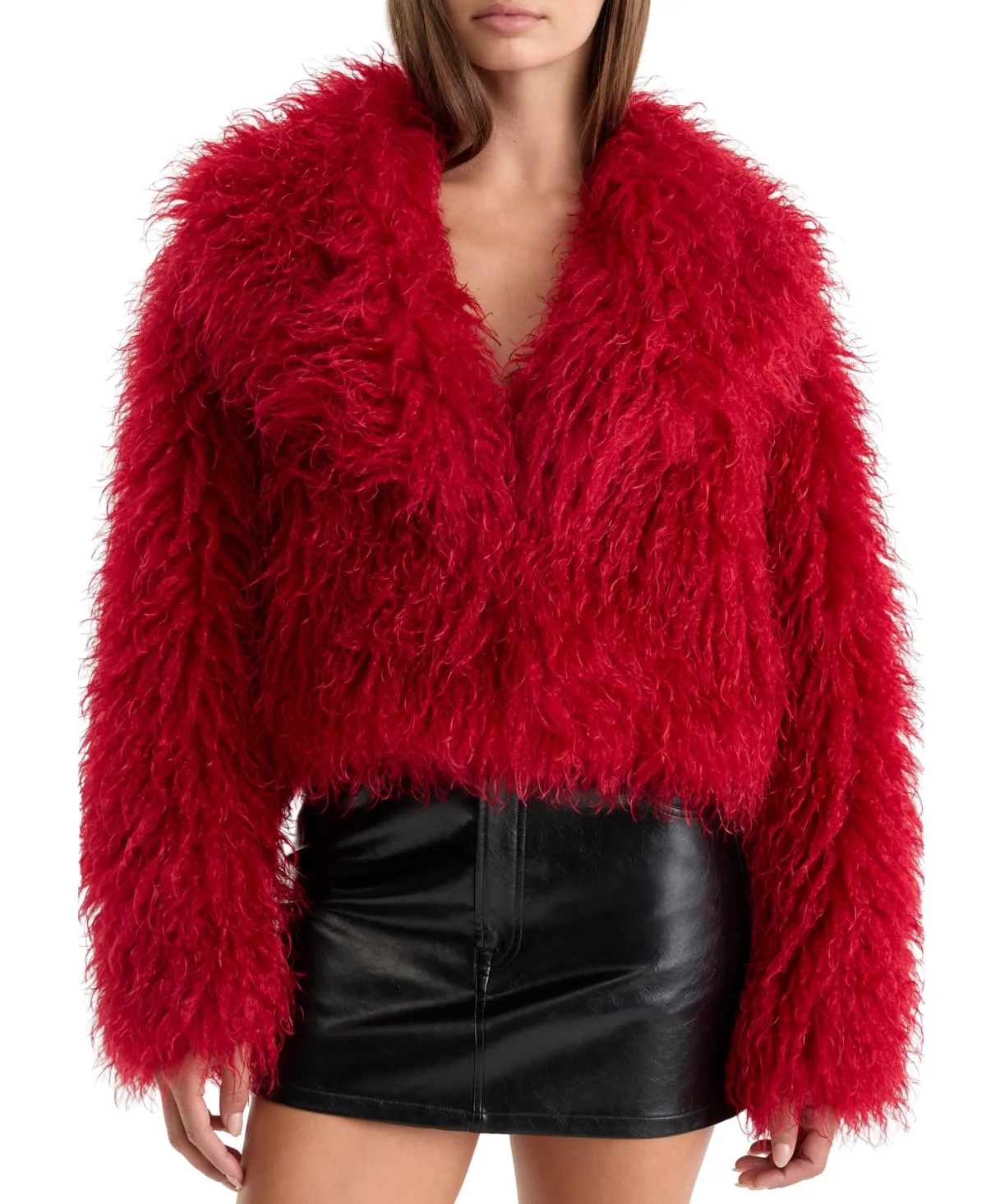 Faux Fur Cropped Shawl Collar Coat by GOOD AMERICAN