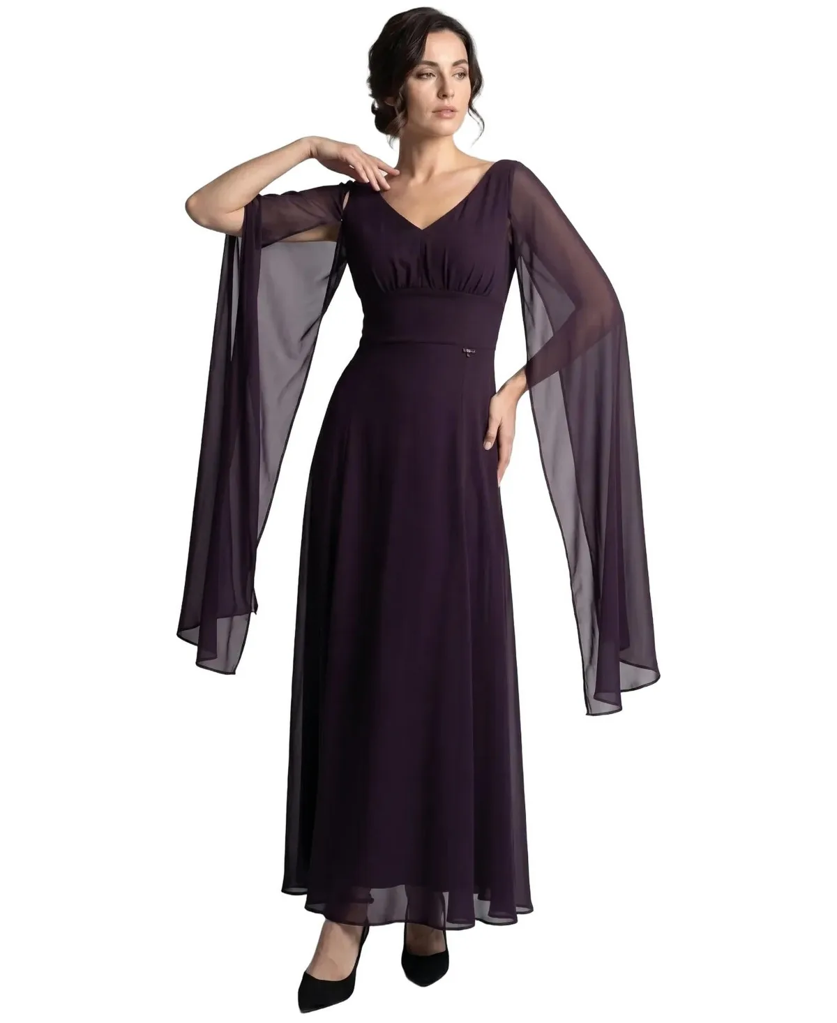 Rebeka Chiffon Empire Waist Removable Drape Sleeves Gown by Luna Fashion House