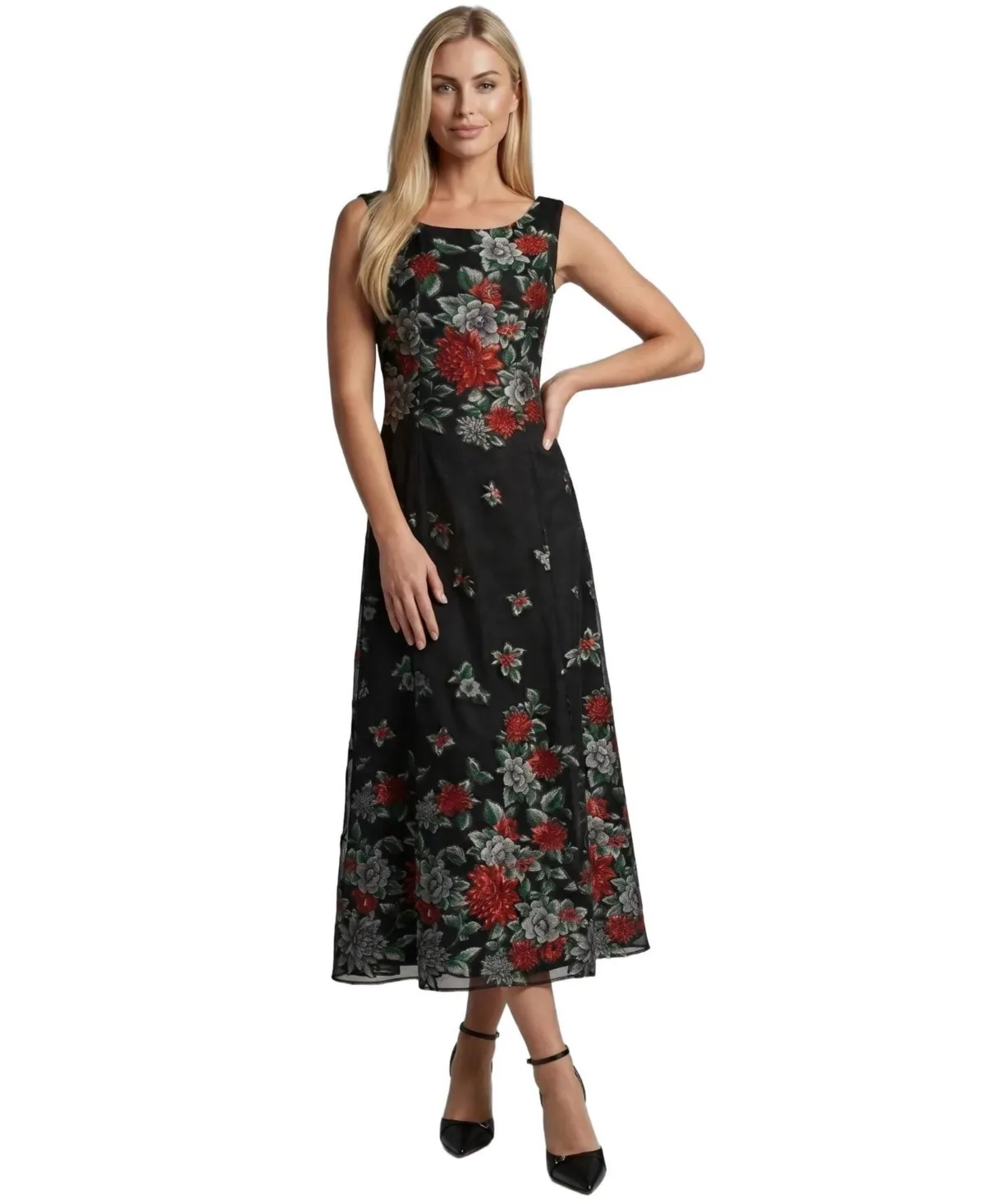 Rina Floral Embroidered A-Line Maxi Dress by Luna Fashion House