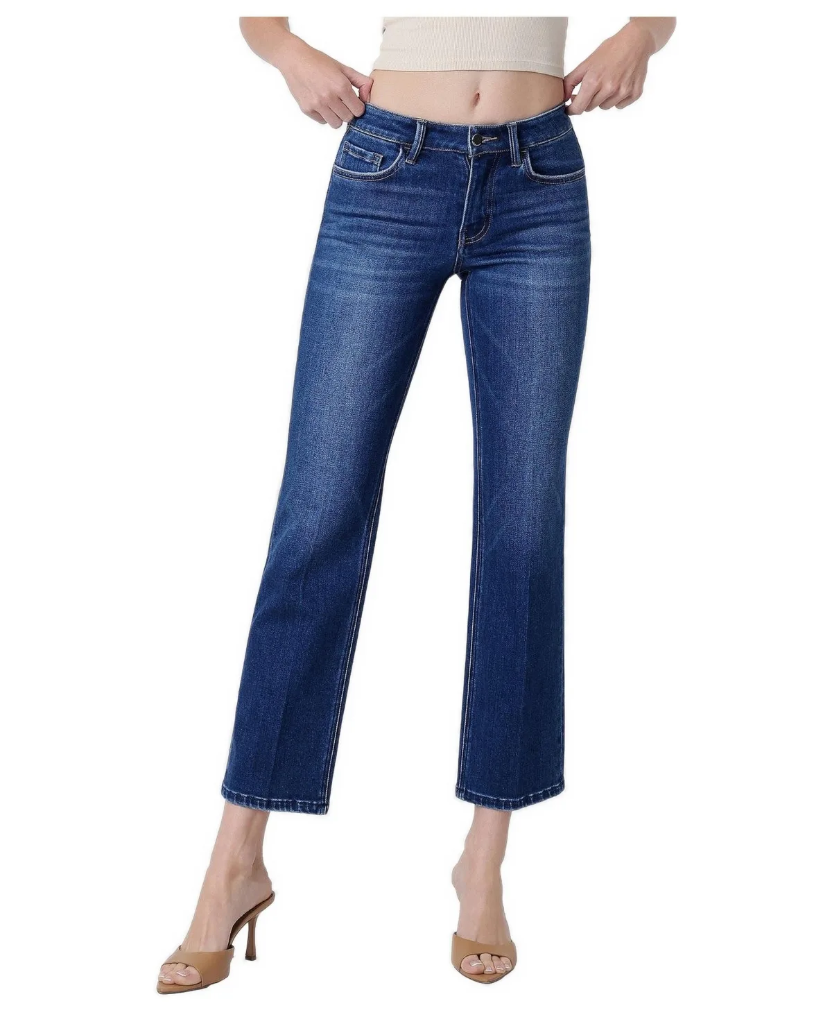 Survival Mid Rise Straight-Leg Trouser Fold Crease Denim Jeans by Flying Monkey