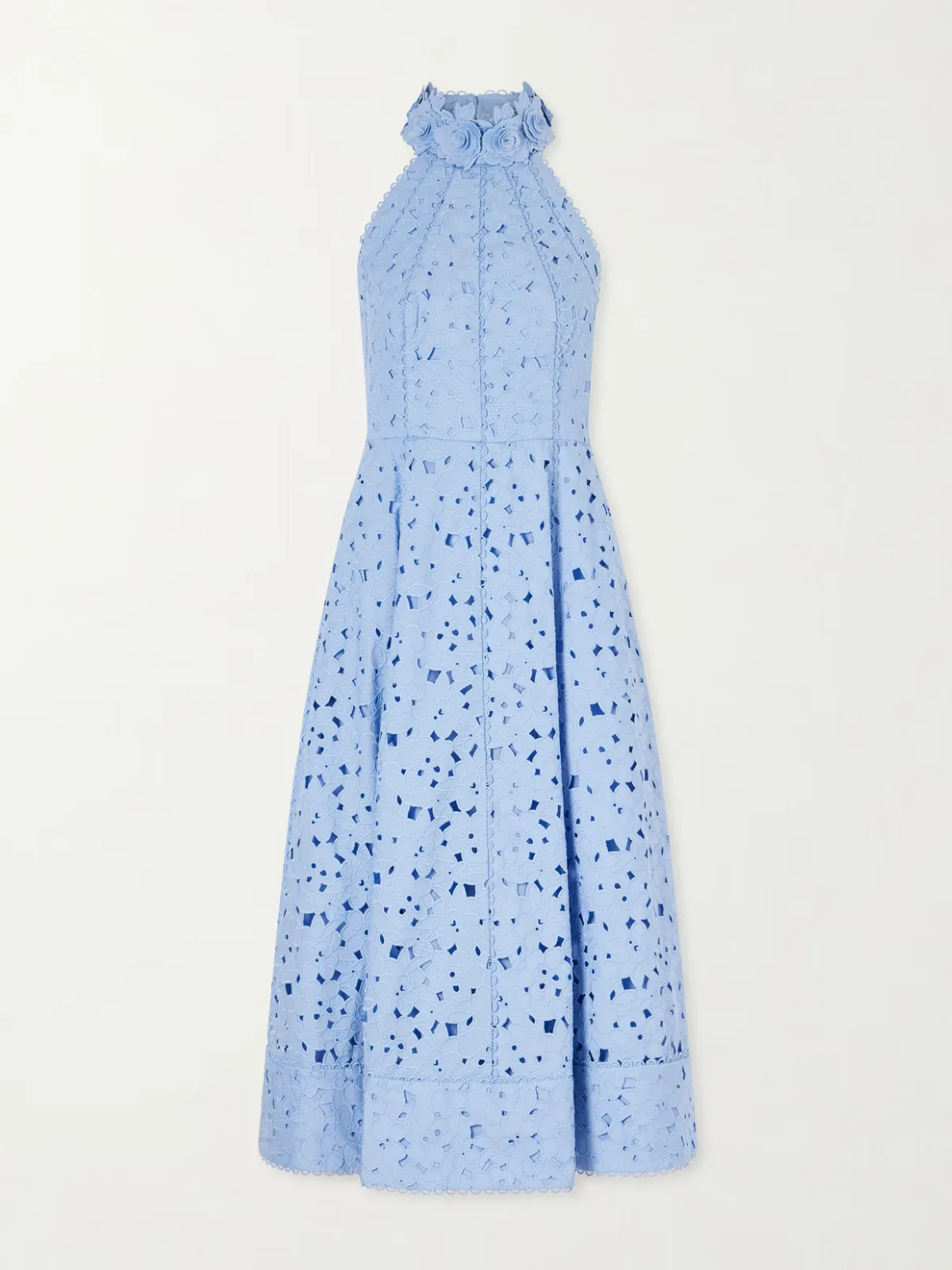 - Nuvola Appliquéd Broderie Anglaise Cotton Halterneck Midi Dress -