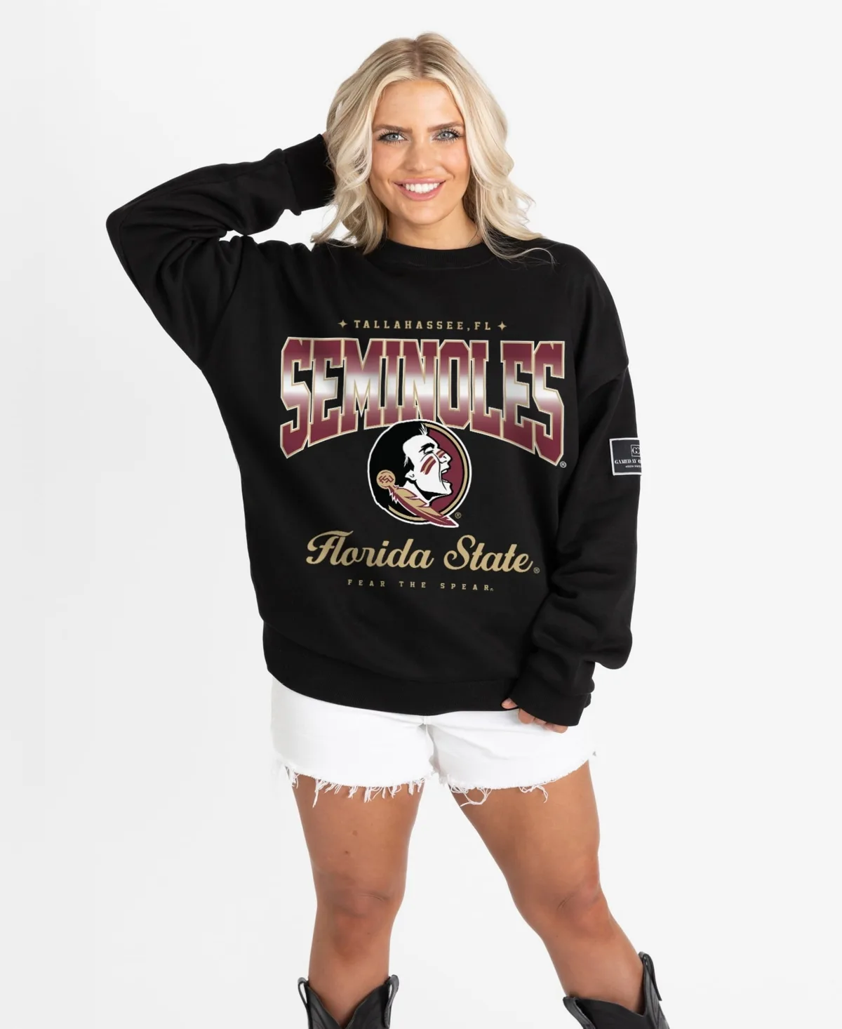 Florida State Seminoles Oversized Powerhouse Play Black Label Premium Fleece Sweatshirt by Gameday Couture