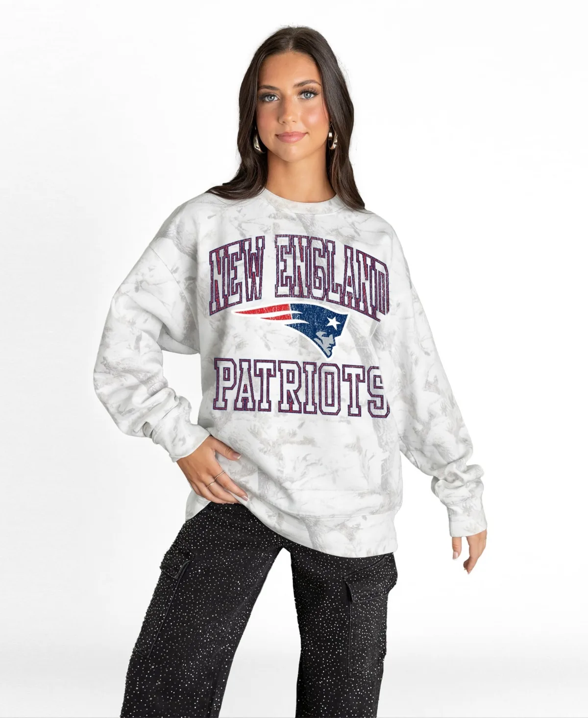 New England Patriots Whiteout Oversized Premium Fleece Sweatshirt