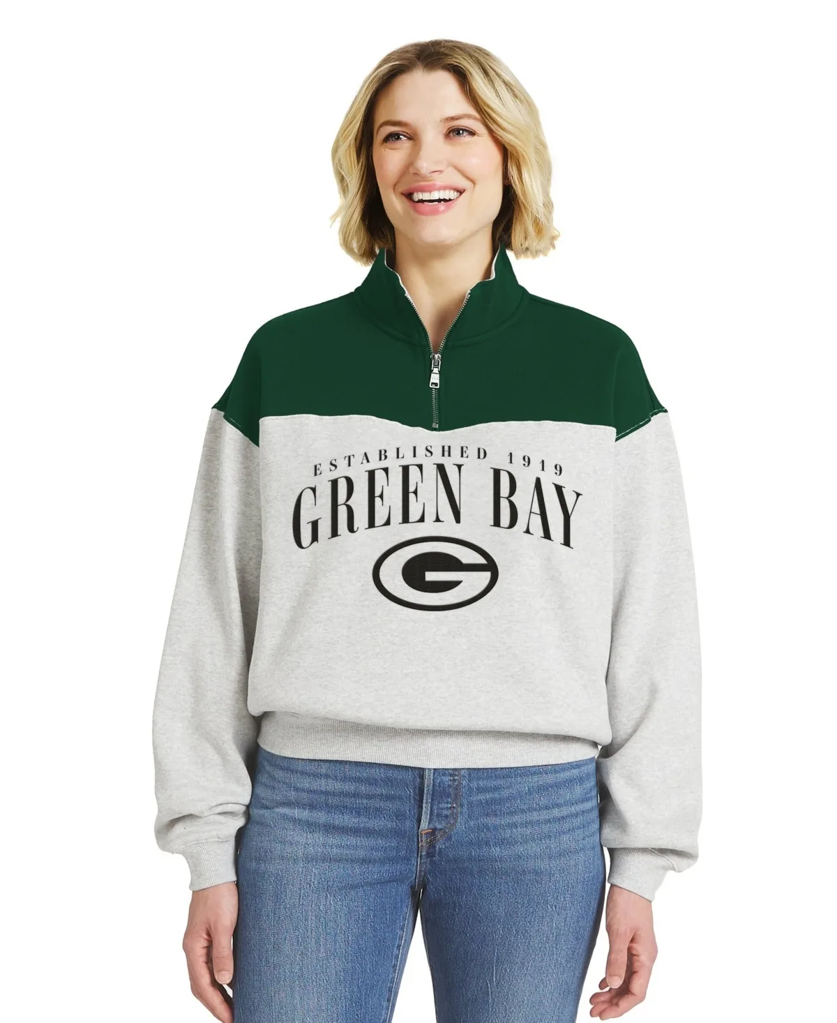 Green Bay Packers Color Block Half-Zip Pullover by Wear by Erin Andrews