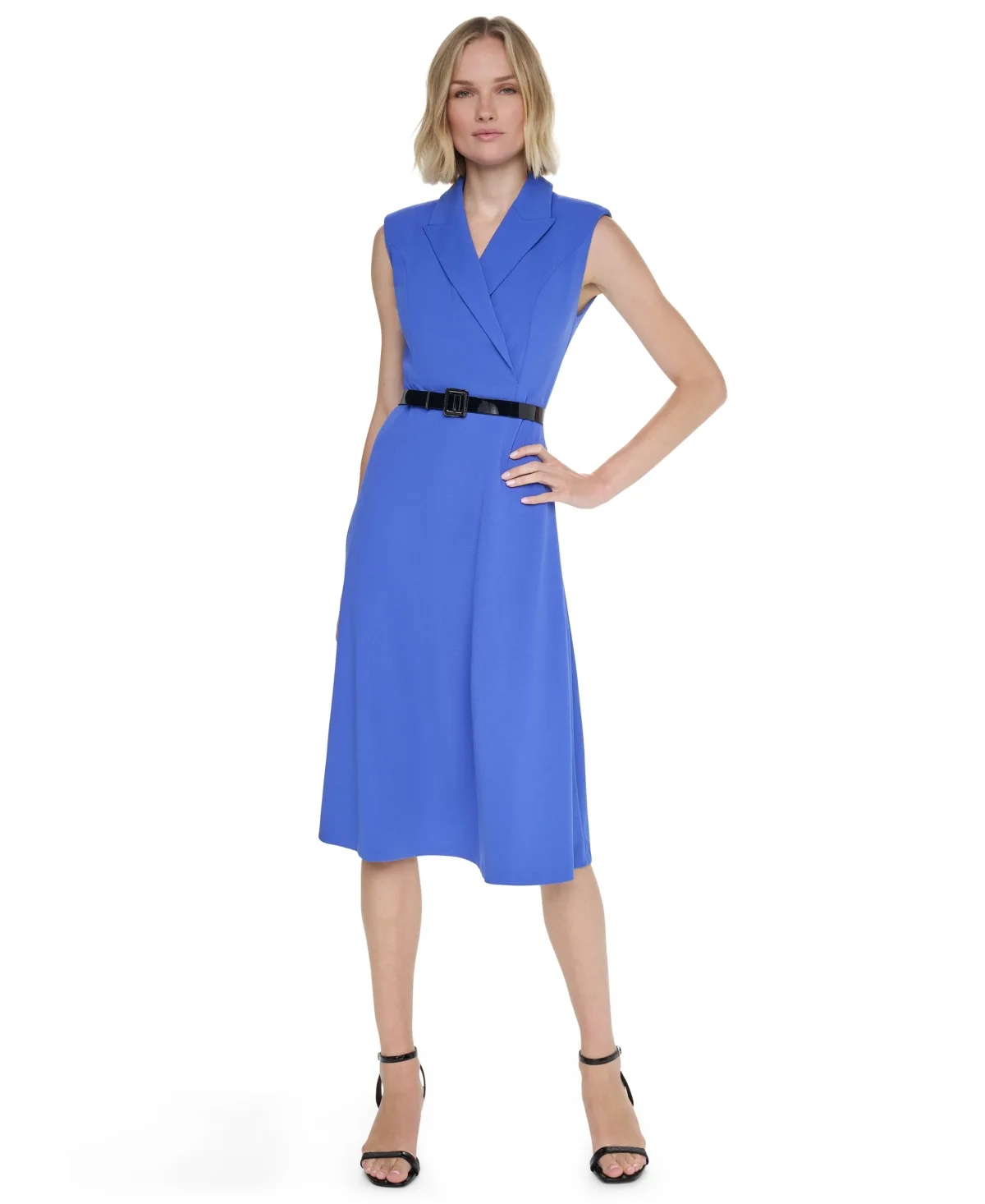 Sleeveless Collared Drop-Waist Midi Dress by DKNY