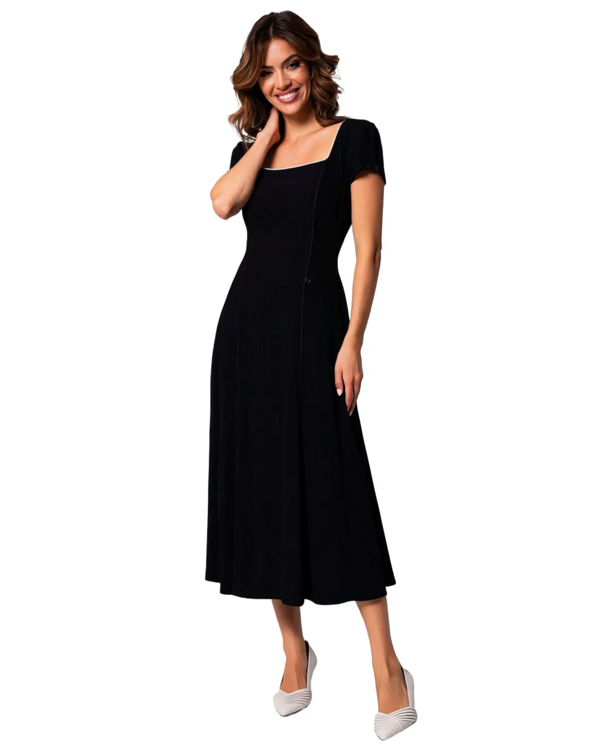 Rina Tailored Square Neck Short-Sleeve Midi Dress