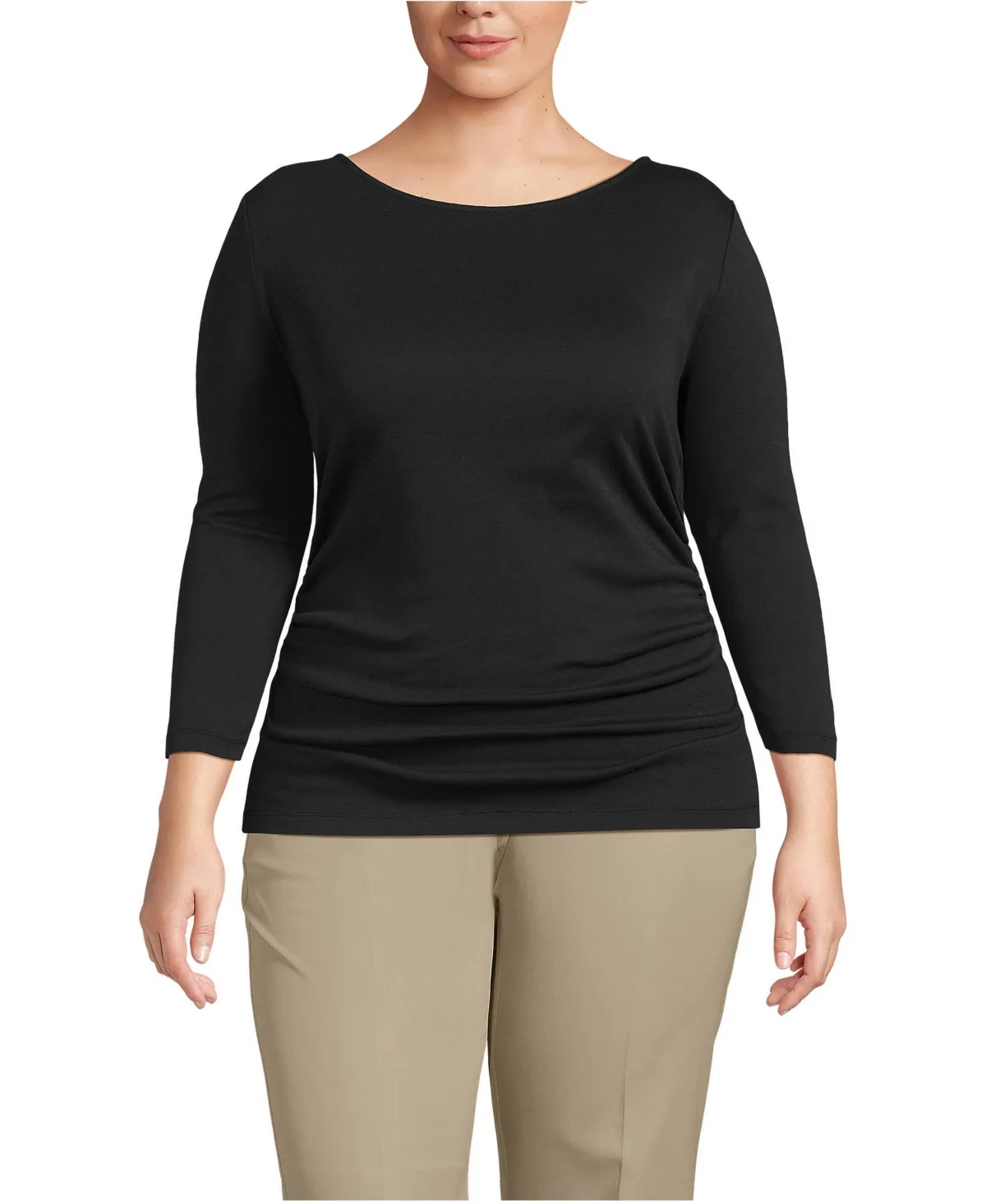 Supima Micro Modal Three Quarter Sleeve Ruched Waist Top by Lands' End