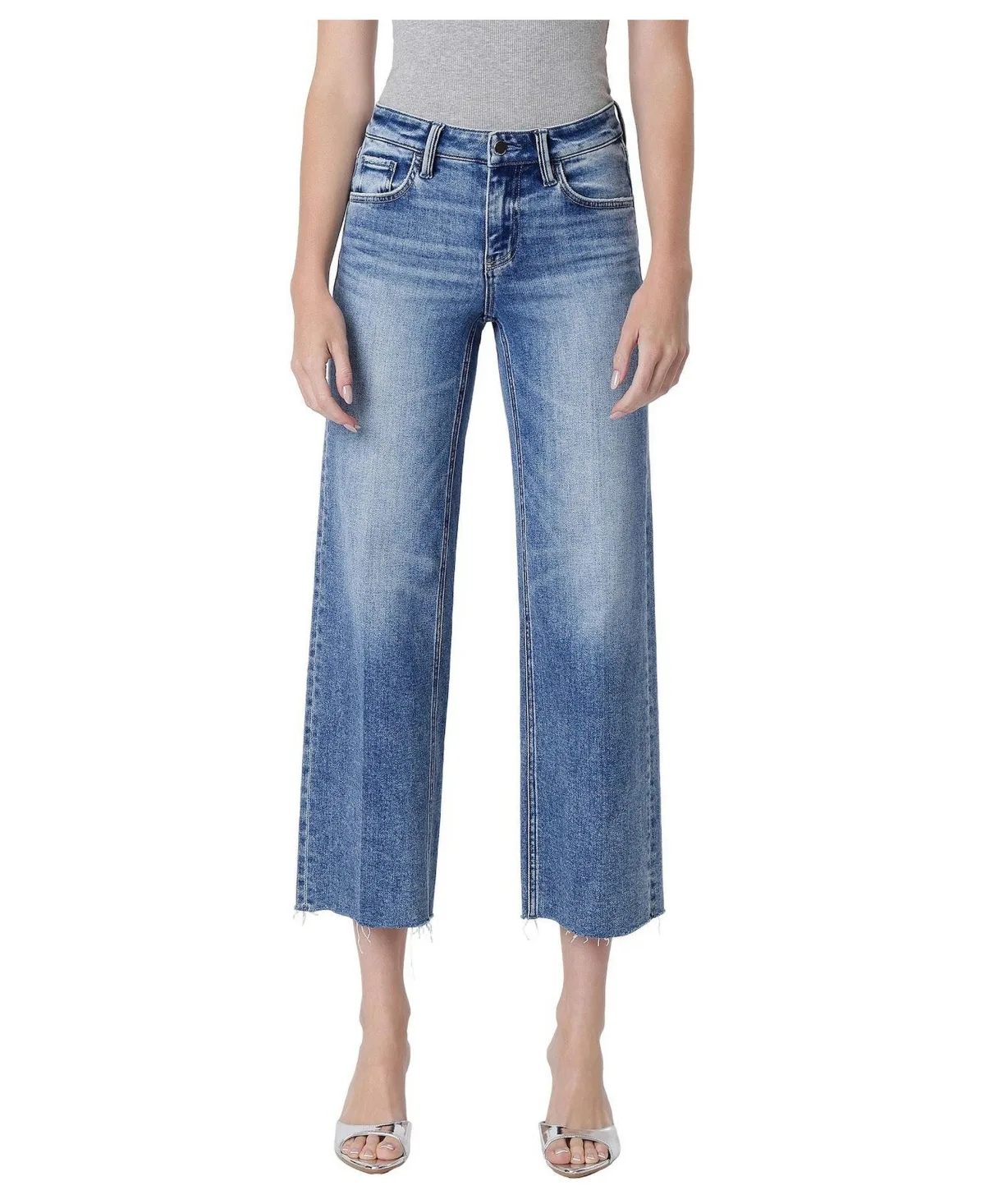 Mid-Rise Wide-Leg Trouser Fold Crease Jeans by Flying Monkey