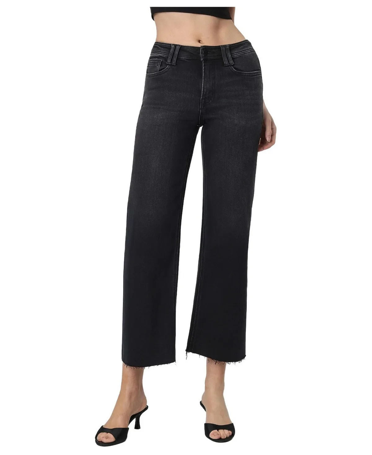 Xavier High Rise Wide-Leg Raw Hem Jeans by Flying Monkey