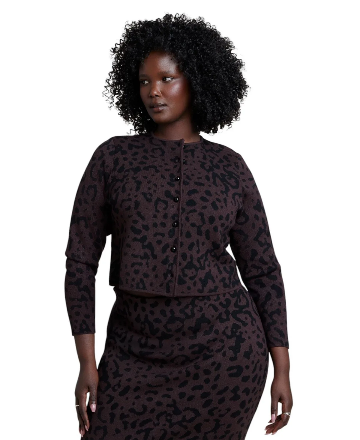 Fitted Cropped Intarsia Cardigan by Eloquii