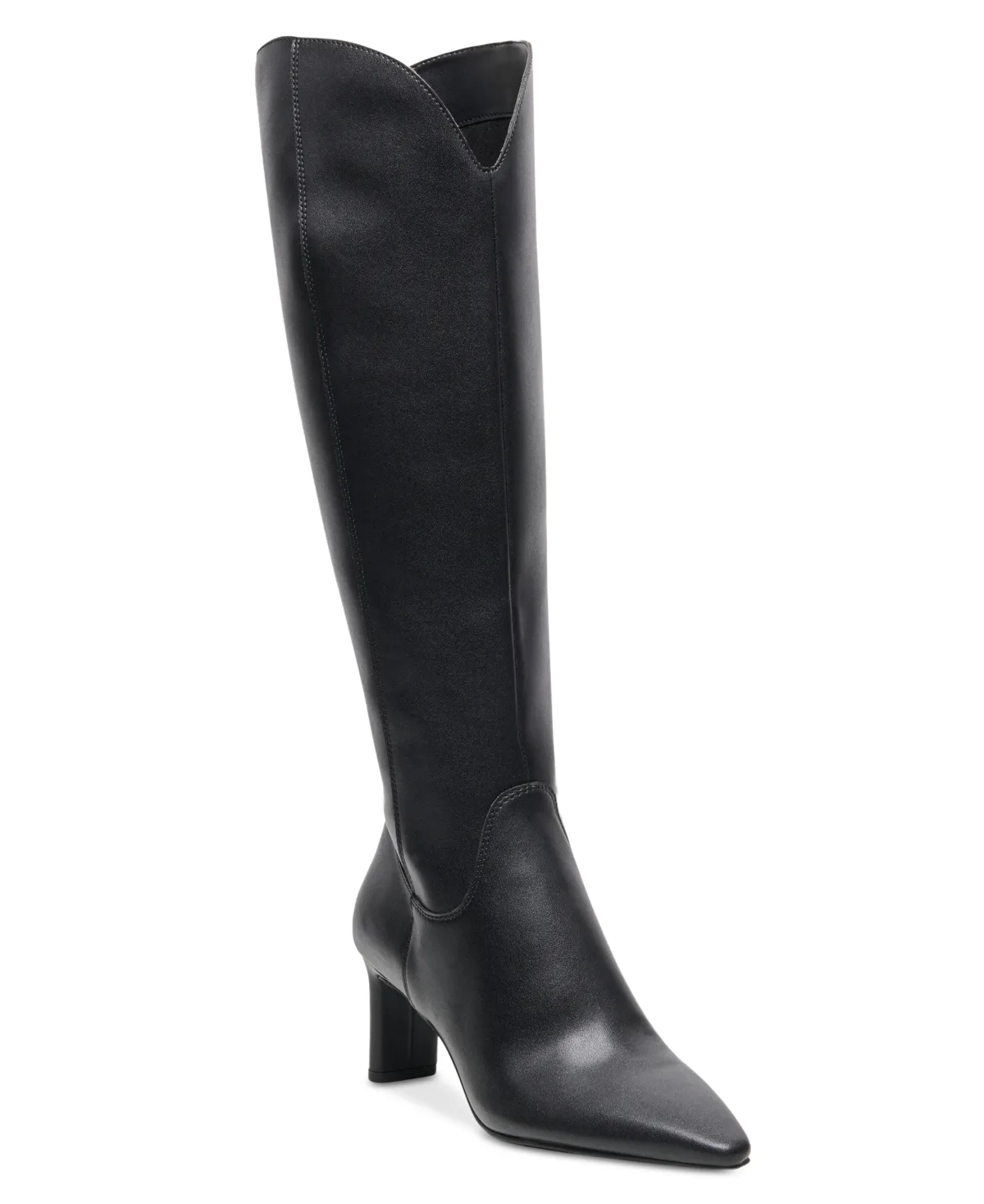 Gessy Scallop Cut Pointy Toe Block Heel Dress Boots - Black Leather by Dolce Vita