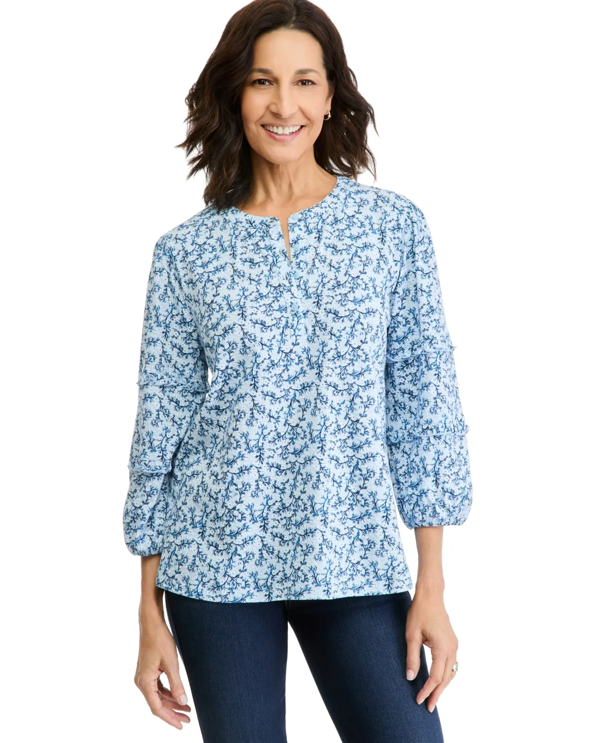 3/4-Sleeve Henley Knit Blouse by Style & Co