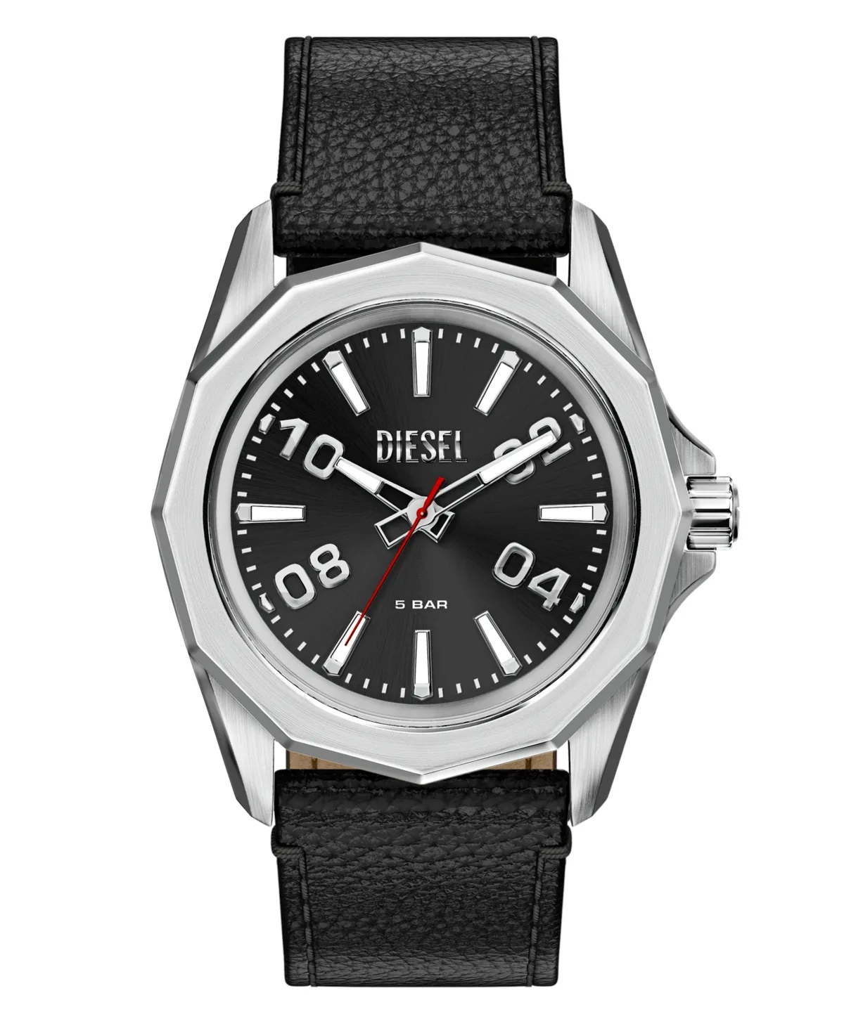Quartz Water-Resistant Stinger 3H Black Leather Watch 44mm by Diesel