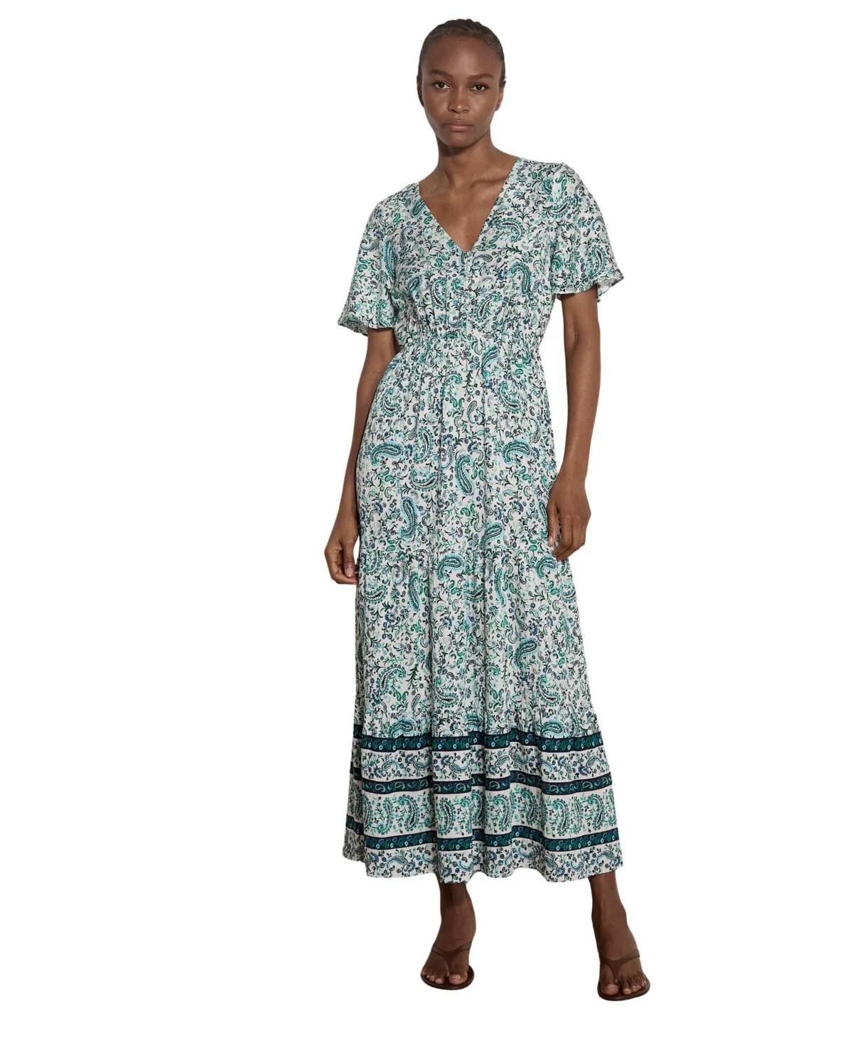 Paisley-Print Maxi Angel-Sleeve Dress by Apricot