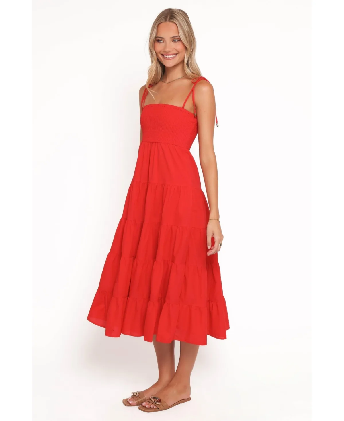 Carrol Shirred-Bodice Tiered Sleeveless Maxi Dress by Petal and Pup