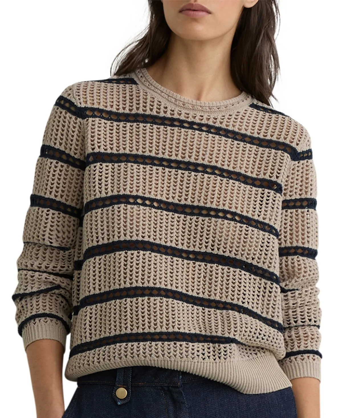 Skylar Striped Open-Knit Crewneck Sweater by Reiss