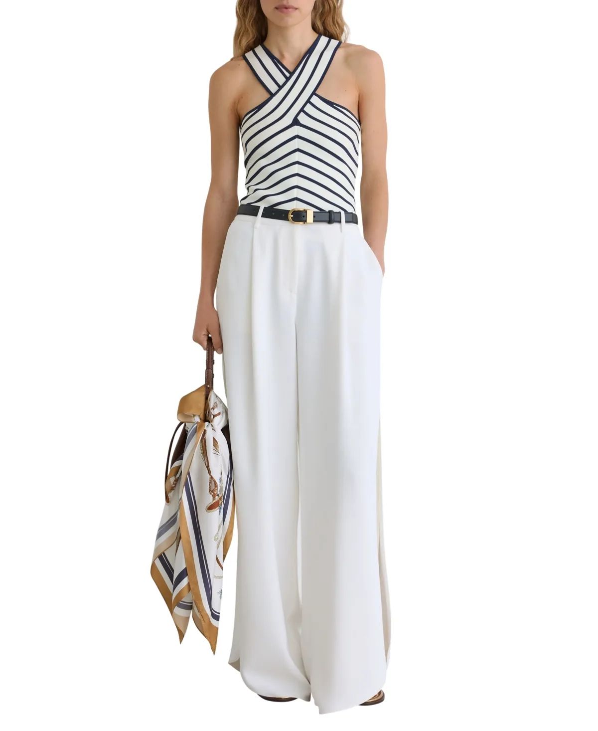 Aria Striped Cross-Strap Knitted Vest by Reiss