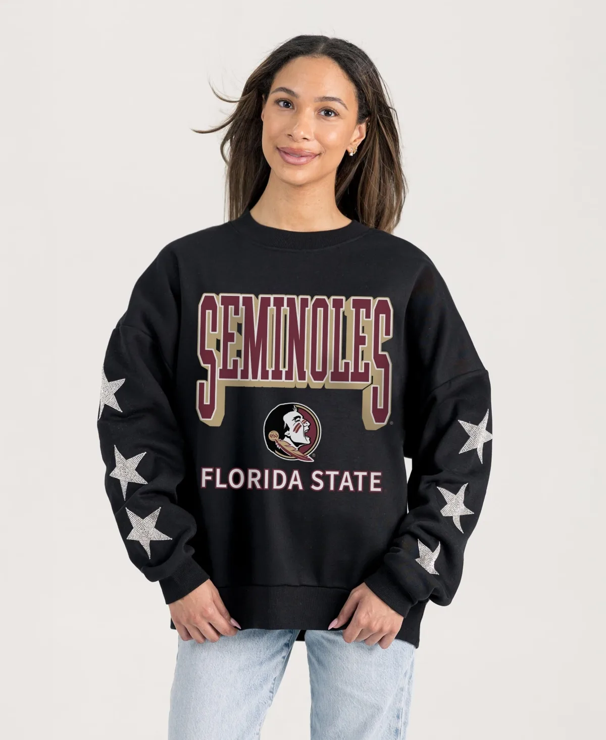 Florida State Seminoles Pure Victory Relaxed Rhinestone Pullover Sweatshirt