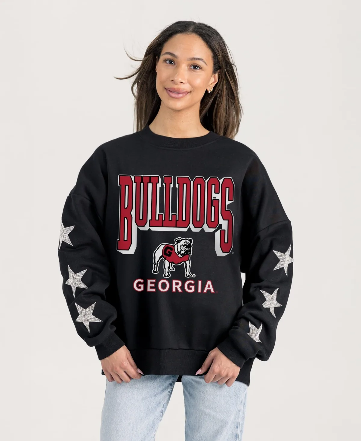 Georgia Bulldogs Pure Victory Relaxed Rhinestone Pullover Sweatshirt