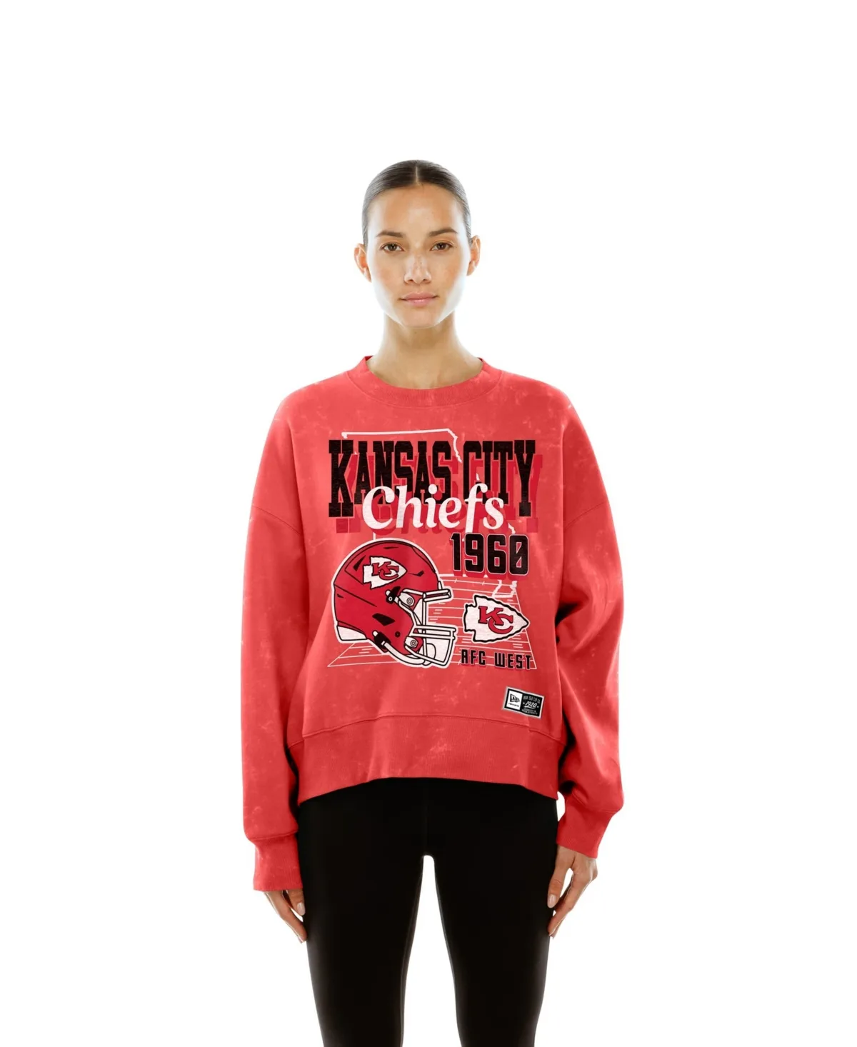 Kansas City Chiefs Throwback Mineral Wash Boxy Fleece Crewneck Sweatshirt by New Era