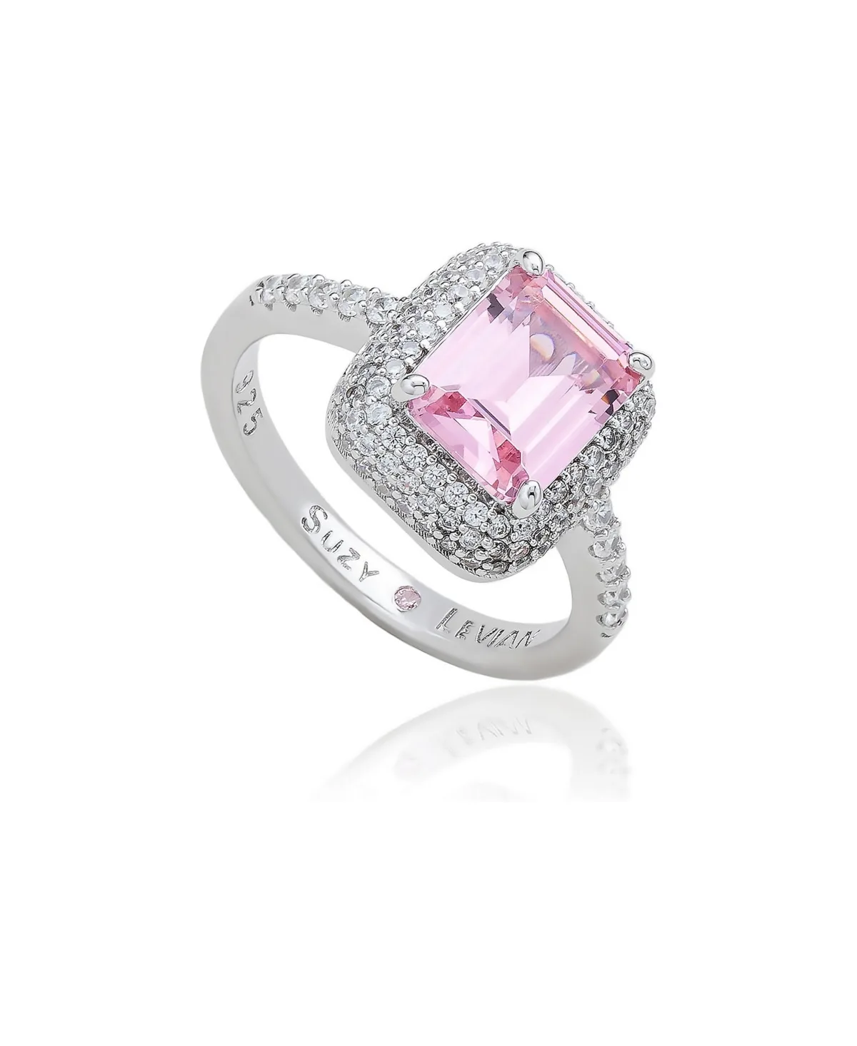 Cubic Zirconia Silver-Tone Halo Engagement Ring by Suzy Levian New York